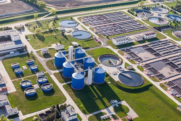 Government aerial view of sewage treatment plant 705x470